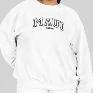 Maui Hawaii Embroidered Pullover Sweatshirt, Long Sleeve, Tops, Crewneck, Casual, Sweaters, Embroidery, Tropical Menswear Hoodie