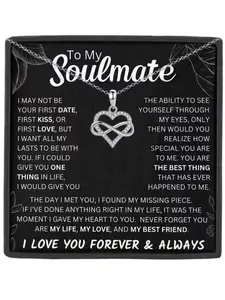 To My Soulmate Infinity Heart Pendant Necklace Love Heart Necklace Gift Box with Card,Jewelry for Girlfriend Wife Birthday Christmas Gifts