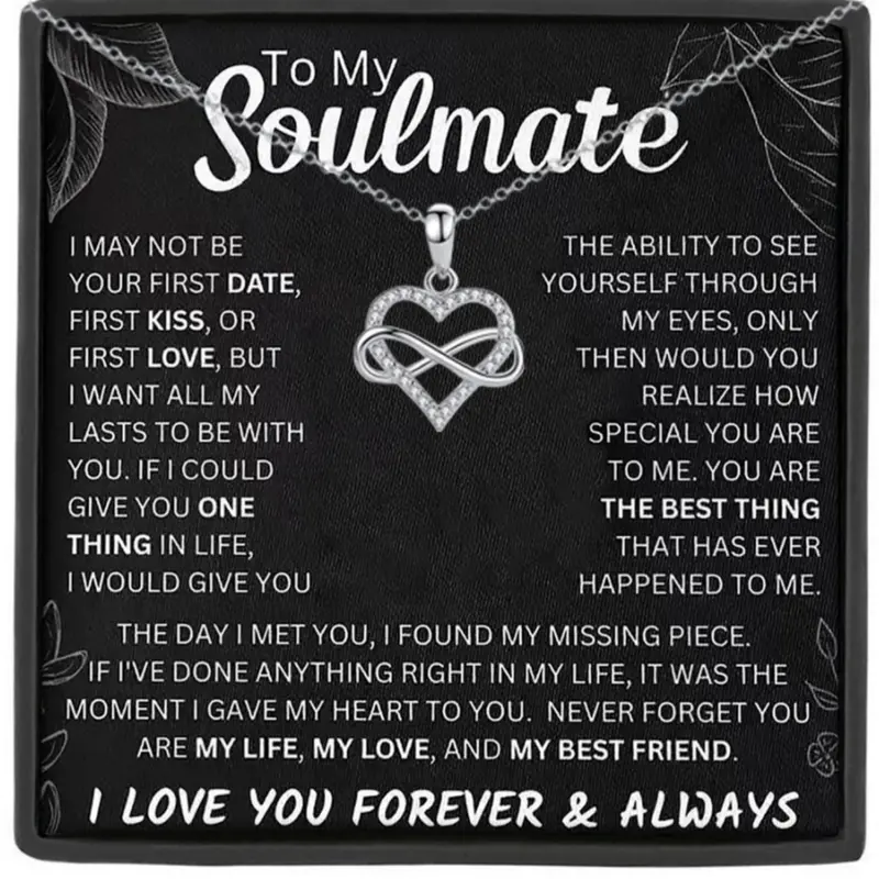 To My Soulmate Infinity Heart Pendant Necklace Love Heart Necklace Gift Box with Card,Jewelry for Girlfriend Wife Birthday Christmas Gifts
