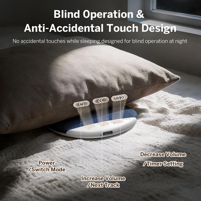 Under Pillow Sleep Speaker, Ultra-Thin Personal Sound Machine with White Noise & Bluetooth, Partner-Friendly Close-Range Audio for One Person, Timer & Memory Function, Blind-Touch Buttons, Ideal Gift for Better Nighttime Smartphone