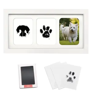 Pet Paw Print Set with Frame, Clean Touch Inkless Dog Cat Footprint Kit, Photo Album Cards, Rectangle Shape, No Stains, Ideal Gift