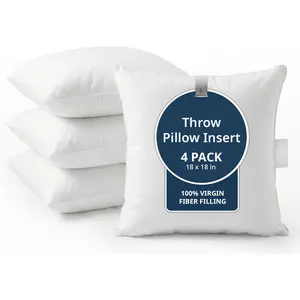 4 Pack 18x18 White Throw Pillow Inserts for Decorative Pillow Covers, Couch Pillows for Living Room, Fluffy Pillows for Bed