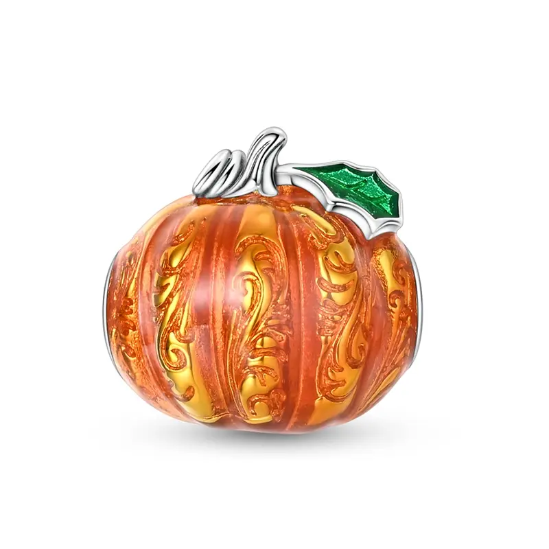 MULA Autumn Harvest Charm in 925 Sterling Silver, Vintage Botanical Enamel Art Bead for Adults, Birthday Anniversary Gift, Fits Pandora Bracelets, Beads, Women