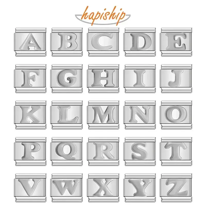 Hapiship 2024 Women Girls English A-Z 26 Letters Charm Italian Links Fit 9mm Bracelet Stainless Steel DIY Making Jewelry DJ1132