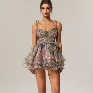 BellaBarnett Hester Sleeveless V-Neck Lacing Flounce Mini Dress