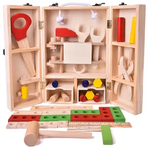 43PCS Wooden Toy Tool Kit with Tool Box Pretend Play Set for Toddlers Educational STEM Toys Preschool Learning Activities Gifts