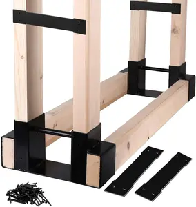 Outdoor Firewood Log Storage Rack Bracket Kit,Fireplace Wood Storage Holder-Adjustable to Any Length