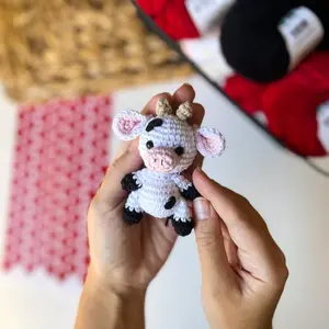 Crochet Cow, Amigurumi Keychain, Crochet Animals, Keychain Charm, Miniature Crochet Animal, Tiny Amigurumi Cow