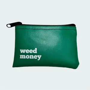 Weed Money Pouch - Green Color, Compact Size 4 1/2 x 5 Inches, Zipper Closure, Ideal for Money Storage & Coin Holder Purse