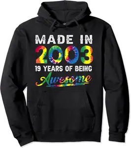 Made In 2003 19 Years Of Being Awesome Colorful Tie Dye 19th Pullover Hoodie - Makenziepaxs Shop 59B09J283DZM