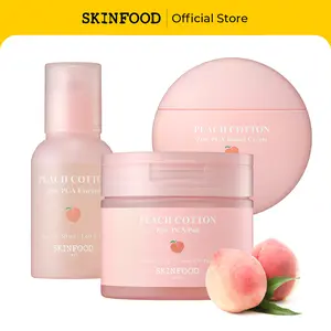 [SKINFOOD] Peach Cotton Zinc PCA Skincare Set | Pad + Essence + Tone-Up Cream, Blurring Matte Finish, Skincare and Makeup Prep Hyprid Essence, Tinted Moisturizer for No Makeup Makeup, Sebum & Oil Control for Sensitive, Oily, Acne-Prone Skin, Soothing,