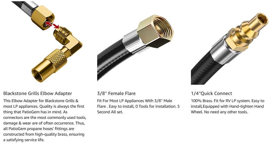 GasXpert Improved Propane Quick Connect Hose for RV to Grill, 12FT RV Propane Hose with Blackstone Propane Elbow Adapter, Fit for Blackstone 22 Inch Griddle & 17" Grill