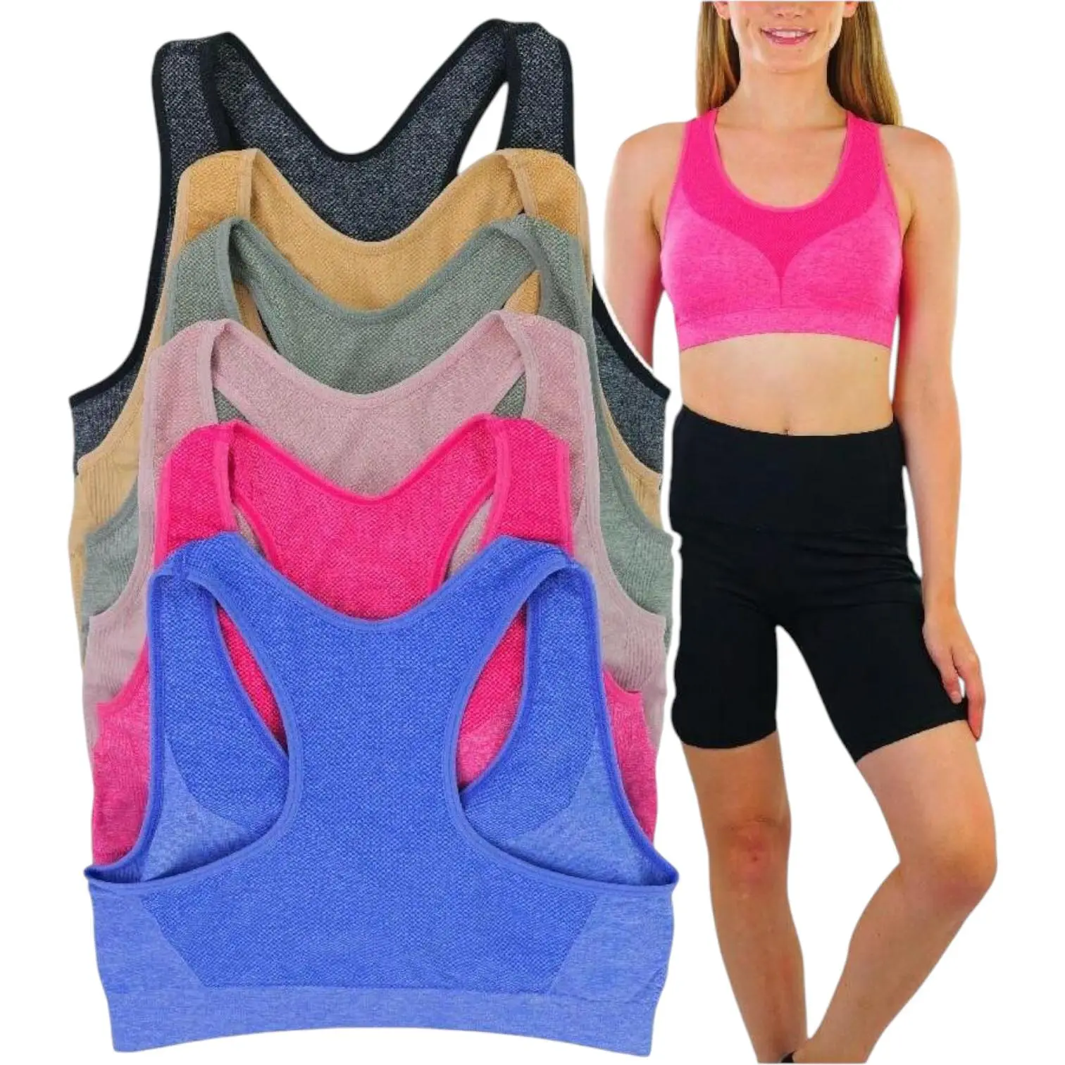 ToBeInStyle Women's Multi-Pack Of Padded Supportive Racerback Sports Bras ToBeInStyle Women's Multi-Pack Of Padded Supportive Racerback Sports Bras