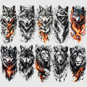 10 Pcs Flame Lion Wolf Temporary Tattoo Stickers, Waterproof Cool Tribal Design, Unisex Full Body Art, Party Decor Essential