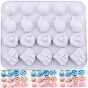 20 Cavity Baseball Candy Molds Sports Theme Silicone Mold Baseball Softball Bat Glove Mold For Candy Chocolate