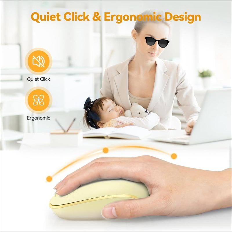 X-MUP05  Wireless Mouse, 2.4G Quiet Computer Mouse with USB Receiver, 4 Buttons Portable Cordless Mice for Chromebook, Laptop, PC, Mac, 800/1200/1600 DPI - Yellow