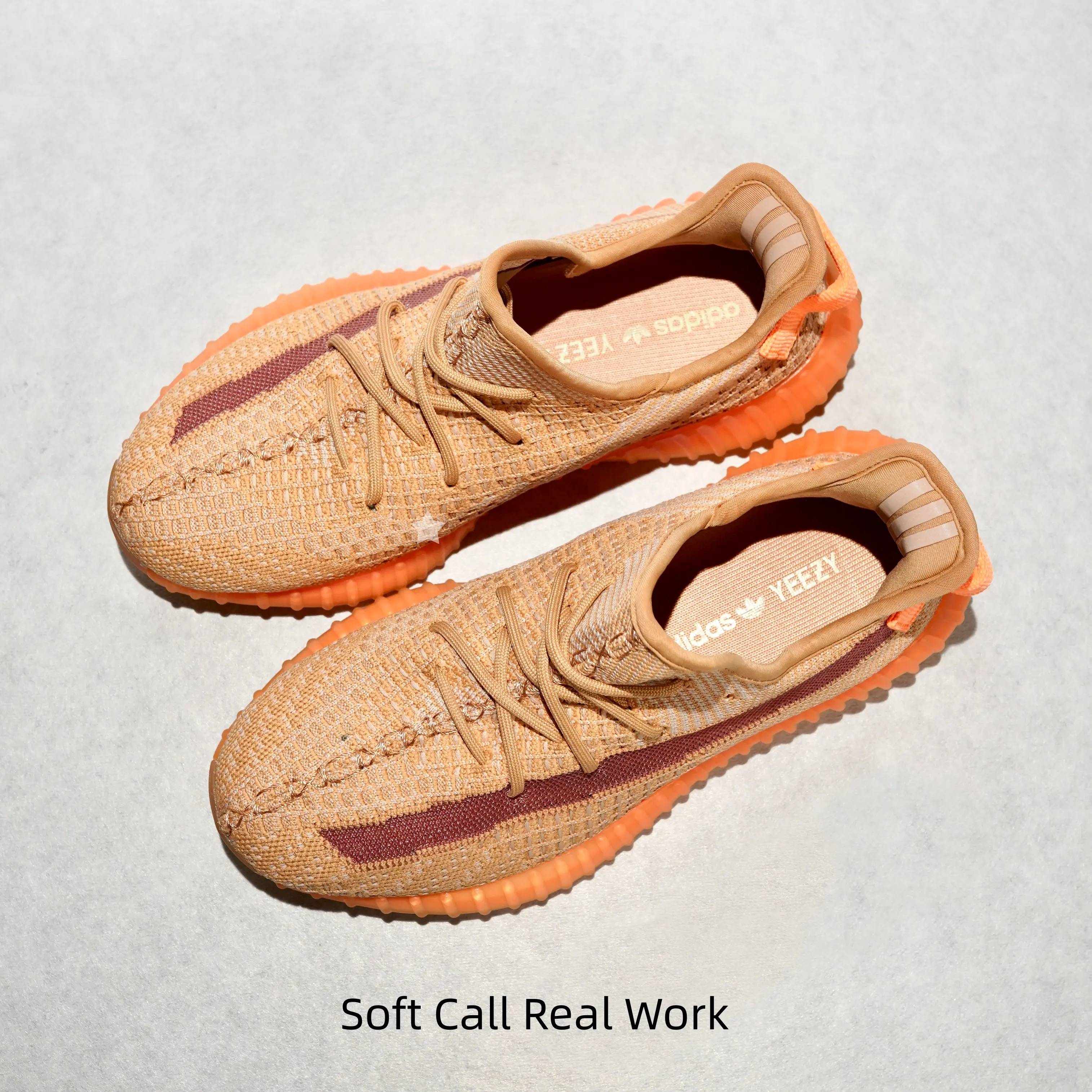 Earth Tone Blogger Clay Orange Knit Running Sneakers, Sleek Fluorescent Orange Vertical Rib Boost Midsole Striking Burgundy Side Detail, Photo-Friendly Neutral Footwear For Summer Fitness Travel OOTD