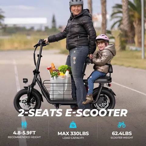 WINDHORSE C3 Adult Foldable Electric Scooter with Seat+Basket, 850W Peak Motor, 14” Tires, 25 mi Max Range, 22 mph Top Speed, Dual Suspension, 3 Gear Speeds, Adjustable Design, 330lbs Load Capacity, 12 Months Support for Commuting