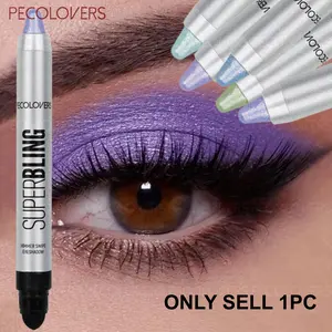Dual-Ended Eyeshadow Pen Creamy Texture Fine Shimmer Peach Pink & Violet Blendable Smudge-Proof Daily Party Use