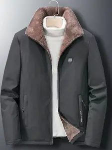 Men's Fleece Lined Jacket, Stand Collar Thickened Coat, Windproof Water-Resistant Outdoor Outerwear, Ideal for Fishing Hiking