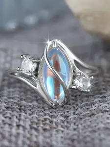 Synthetic Moonstone Marquise Rings for Women, Elegant Bridal Engagement Wedding Anniversary Ring Jewelry Gift for Her, Perfect Birthday Anniversary Present （with Box）, Statement Rings
