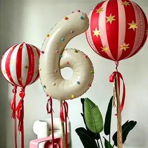 40inch Large Number Balloons with 4D Striped Star-Shaped and 3D Round Aluminum Foil Balloons, Birthday Party Decorations, Suitable for 1St Birthday Party Venue Setup, Birthday Parties, Graduation Ceremonies