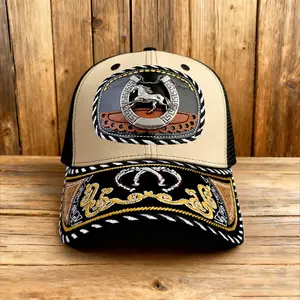 Western Trucker Hat for Men Women Vintage Cowboy Country Hats with Horseshoe Embroidery & Snapback Fit for Western Outfit