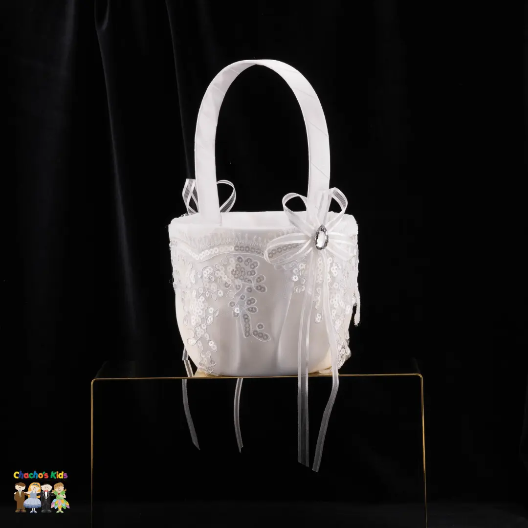 Bridal Rhinestone Flower Girl Basket (White)