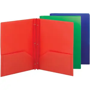 Poly Two-Pocket Folder Three-Hole Punch Prong Fasteners Letter Size Assorted Colors 3 per Pack (87737)