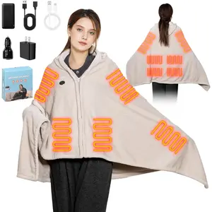 Cordless Heated Blanket with Hood, Rechargeable Wearable Heated Blanket   with  , 9 Heating Zones, 3 Levels, Portable Heated Throw Blanket, Camping (Delighted Warming Gray)