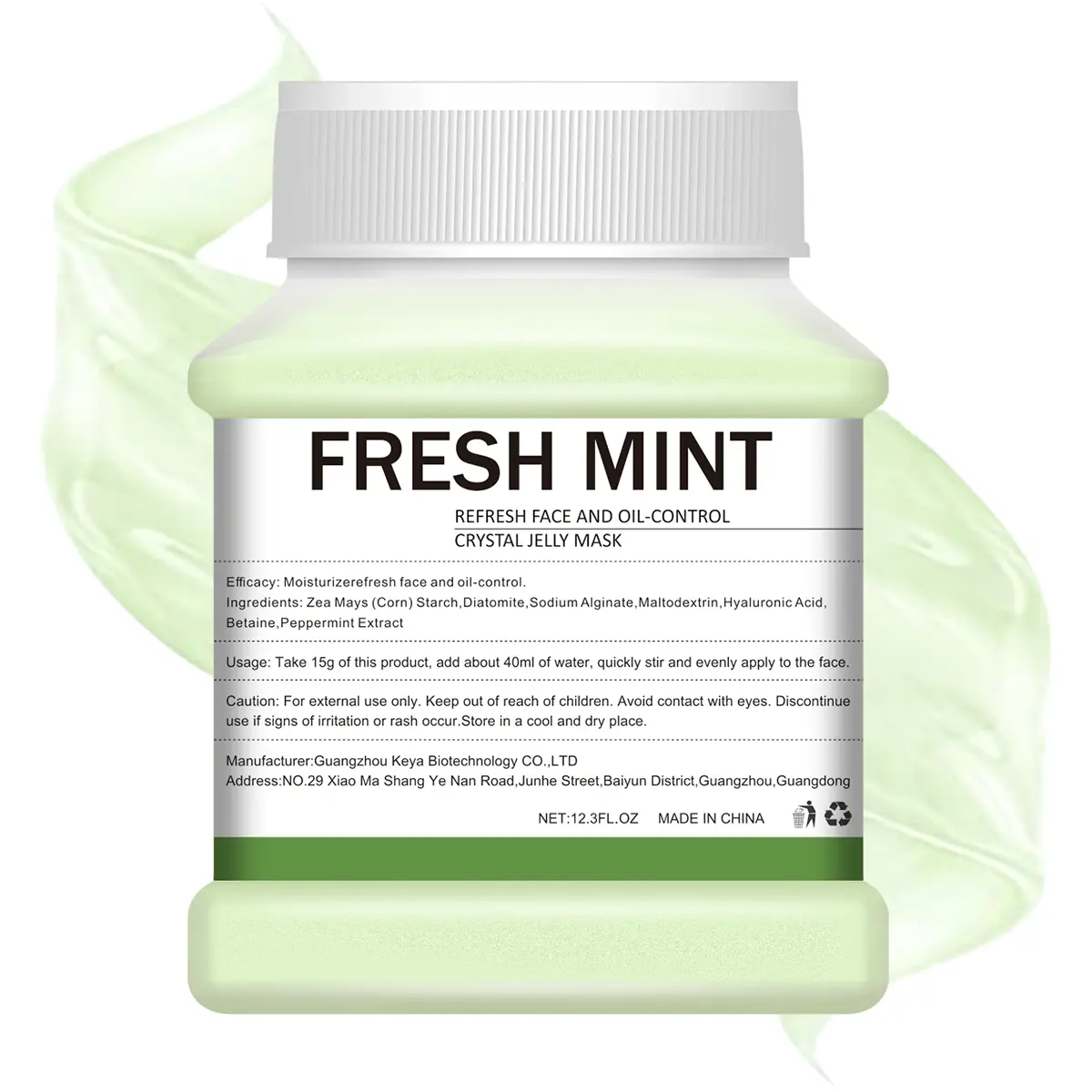 Jelly Mask Powder with Fresh Mint, Hydrating & Cleansing Peel-Off Face Mask for Dry Skin, Professional Soft Film Skincare, 12.3 fl oz, Moisturizing, Gel, Powder Form, Moisturizer, Hydrate, Skin Repair