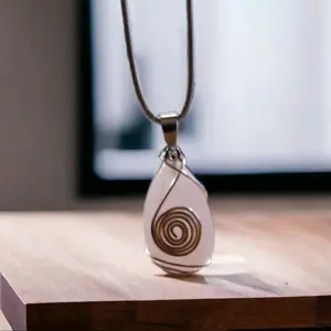 Wire Wrapped Rose Quartz Pendant 18" cord