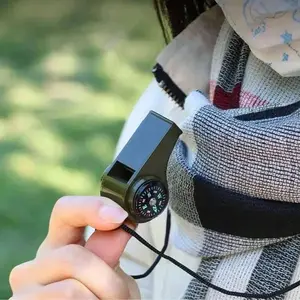 Three-In-One Safety Whistle with Lanyard, Compass and Thermometer, Outdoor Emergency Survival Tool, Emergency Gear, Dog Walking, Camping, Hiking, Outdoor Survival Supplies