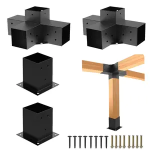 BRAXEN  Pergola Bracket Kit for 4"x 4" (Actual 3.6" X 3.6")  Lumber，4pcs (2pcs 4-Way ,  2pcs Base) DIY Post Base Kit,  Easy Installation Wooden Beams for Gazebos, Patio Pergolas, Log Cabin Outdoor