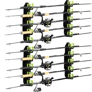 Fishing Rod Holders, Fishing Pole Holders for Garage, Wall or Ceiling Mounted Fishing Rod Rack Holds Up to 10 Rods(2 Pack)