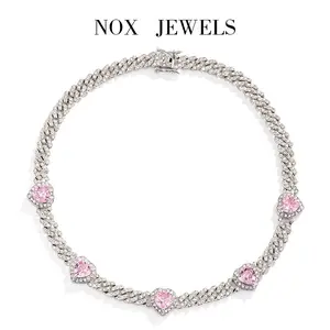 Pink Hearts Cuban Chunky 18inch Tennis Necklace - CJN 1096