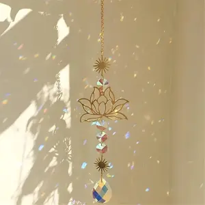 Lotus Crystal Sun Catcher - Metal Prism Hanging Decor for Window, Creates Rainbows & Serene Light, a Meaningful Gift for Holidays, Birthday & Home