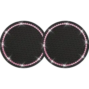 2 count Bling  Cup Coaster, Universal Holder Insert Rhinestone Anti Slip  Accessories Suitable for  Interior,   Women, Black and Pink