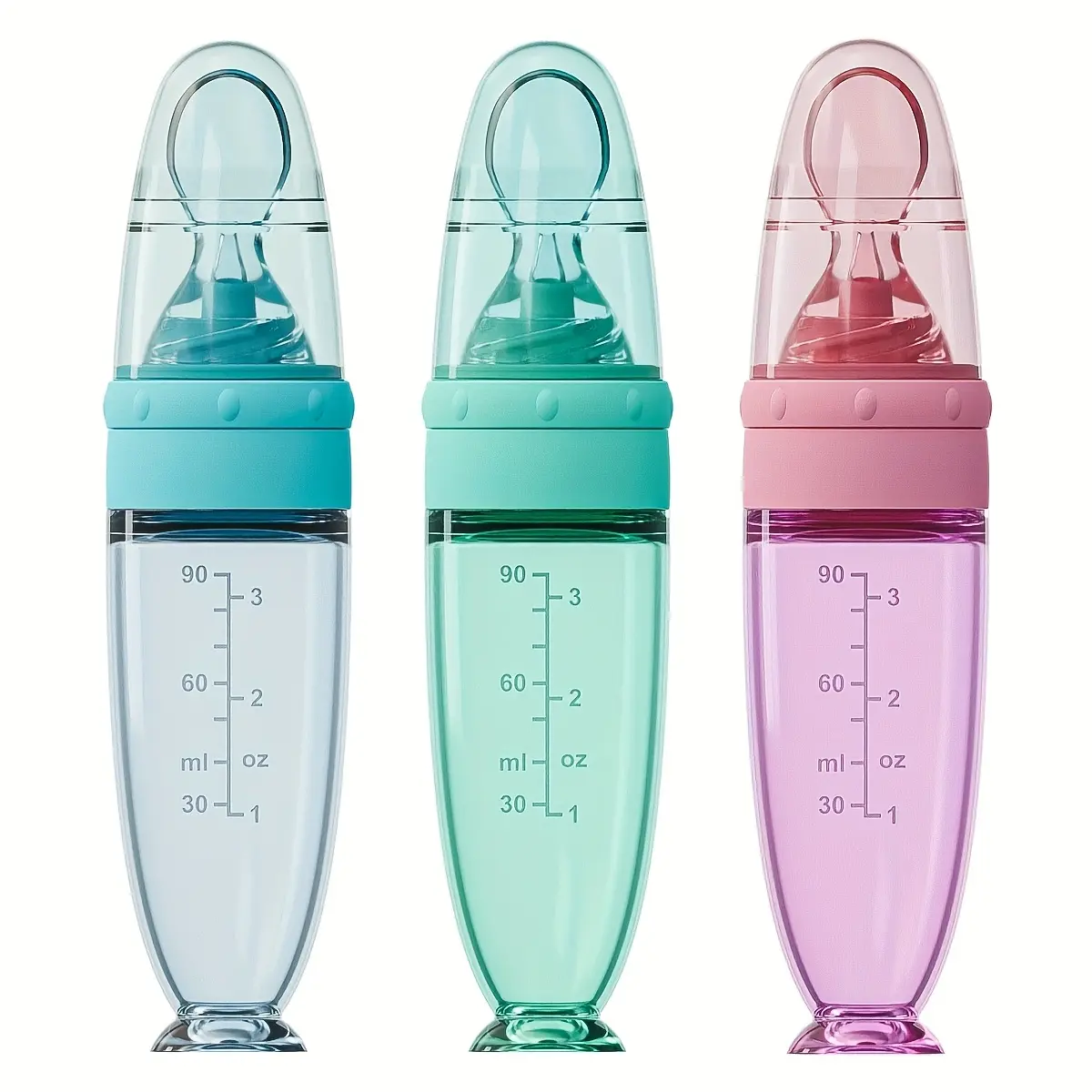 HOTMIR 90ml silicone baby food storage bottle with spoon, 1 squeeze feeding bottle with dust cover and spoon, suitable for travel baby food container
