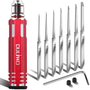 Model Scriber Gundam Resin Carved Scribe Line Hobby Cutting Tool Chisel, Model Chisel with 7 Blades (0.1/0.2/0.4/0.6/0.8/1.0/2.0mm),for Carving Cutting, Panel line,Model(Red)