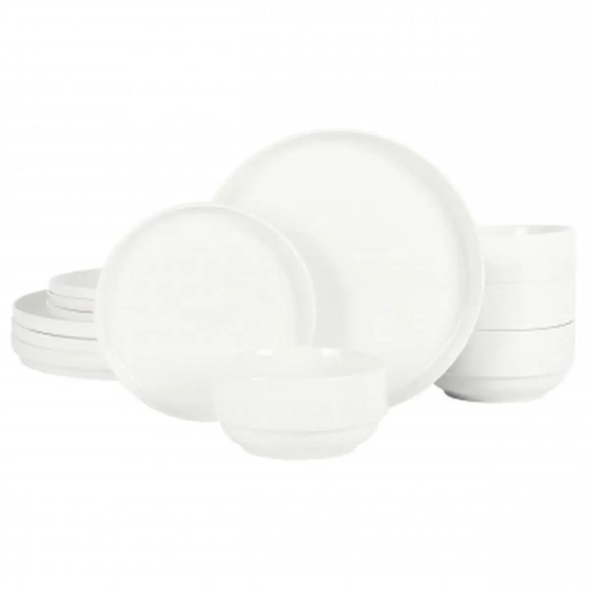 212 MAIN 12-Piece Sturdy Snowscape Fine Ceramic Stackable Everyday Dinnerware Set - White Dishwasher Safe Dinner Sets with Bowls