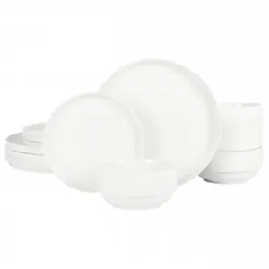 Gibson Home  Snowscape Fine Ceramic Stackable Dinnerware Set, White - 12 Piece