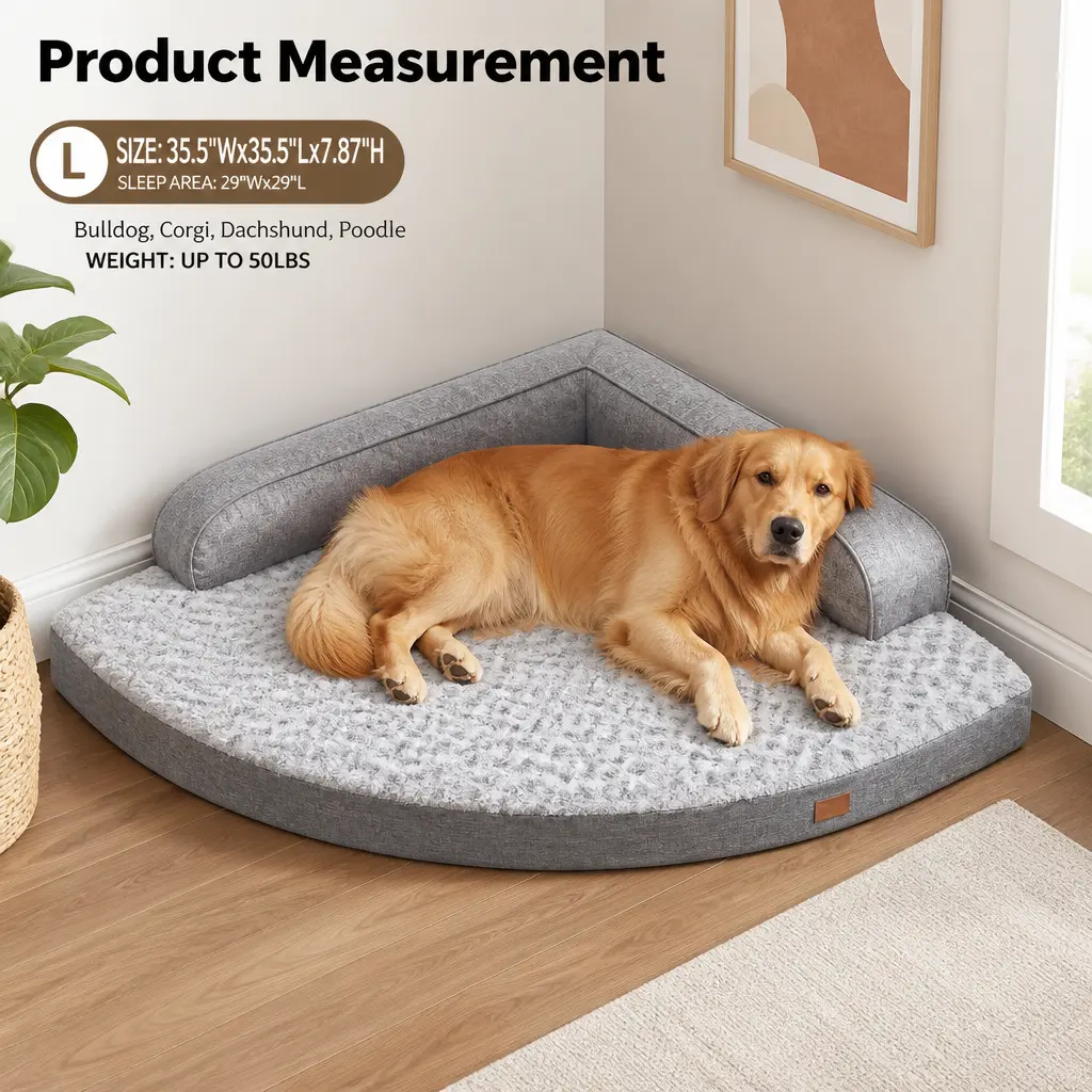 Large Dog Bed - XL Orthopedic Egg-Crate Memory Foam Dog Beds with Removable Washable Cover, Waterproof Pet Beds with Non-Slip Bottom, Grey