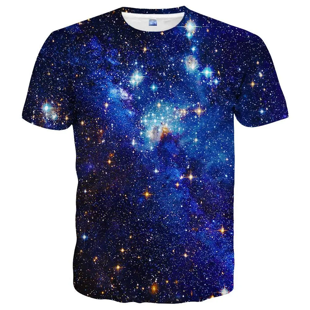 Unisex Galaxy Starry Night Space Print T-Shirt, Cosmic Nebula Stars Design for Men & Women, Casual Daily/Festival Party Wear, Astronomy Enthusiasts Gift