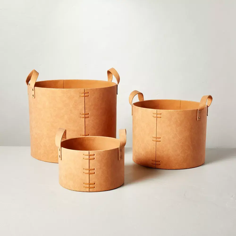 Faux Leather Storage Bin Camel Brown - Hearth & Hand with Magnolia