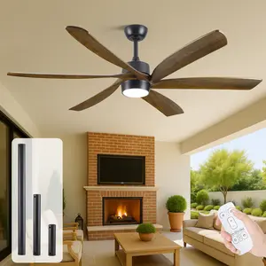 60inch Ceiling Fan with Ligth and Remote 6 Solid Wood Blades Rustic Farmhouse Quiet DC Motor Fan for for Patios, Living Room, Shop, Office