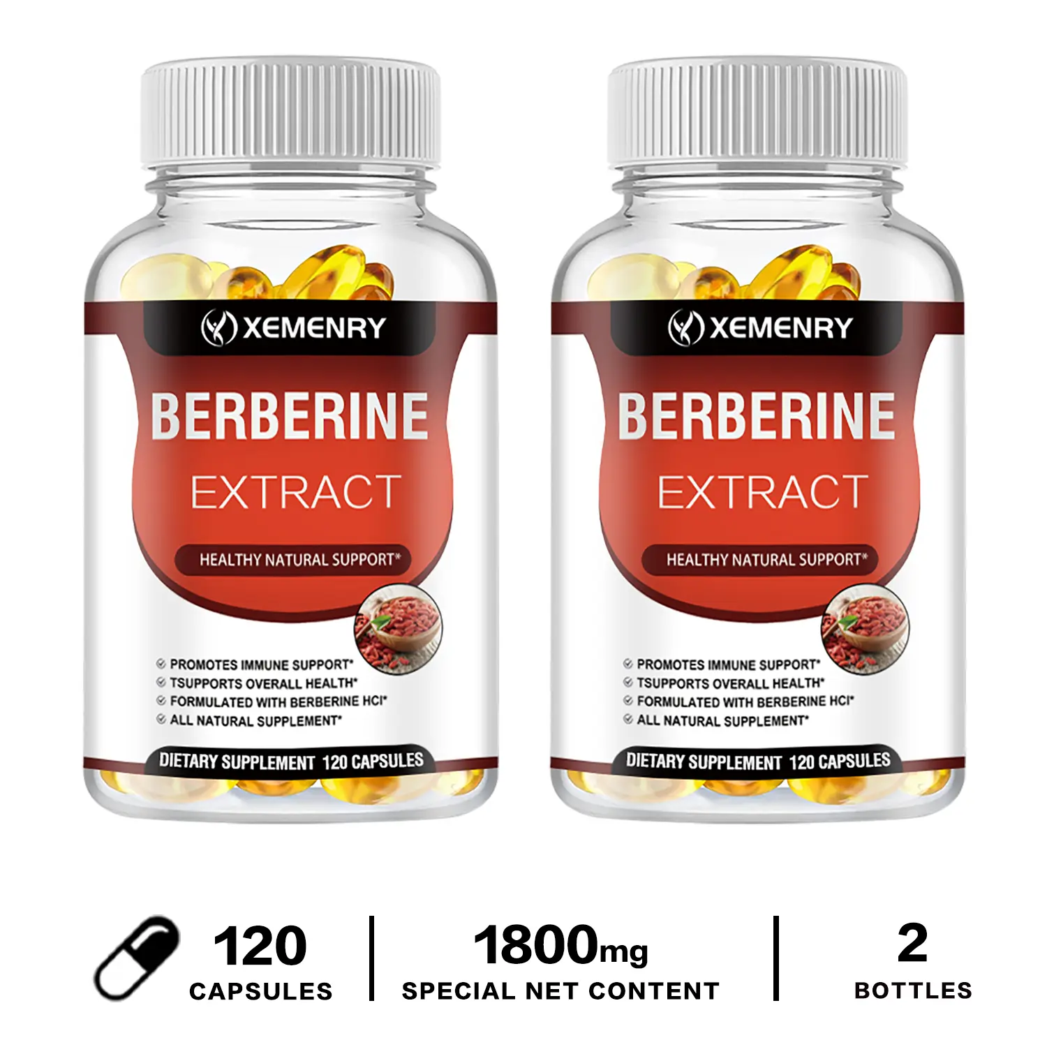Xemenry - Berberine Extract, Berberine Supplement 1800mg - Berberine HCL  97% Tested Ultra High Purity Premium Berberine Extract to Support Overall  Health, High Potency Berberine Plus, Gluten Free, Non GMO