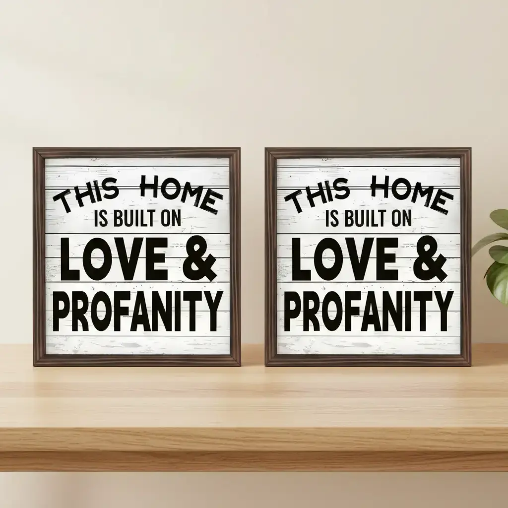 Funny Wooden Picture Frame 2pc Set, 8x8 Inch (20x20cm) Populus Tomentosa Wood for Home Decor Accessory and Gifts