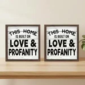 Funny Wooden Picture Frame 2pc Set, 8x8 Inch (20x20cm) Populus Tomentosa Wood for Home Decor Accessory and Gifts