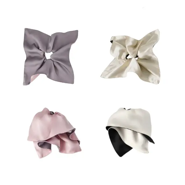 Women's French Retro Reversible Satin Square Pleat Scrunchie - Year-Round Fashion Hair Accessory for Daily Wear